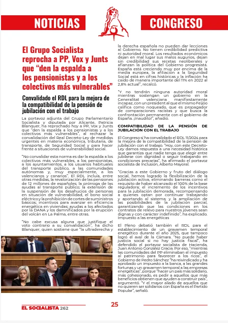 El Grupo Socialista reprocha a PP, Vox y Junts que “den la espalda a los pensionistas y a los colectivos más vulnerables”